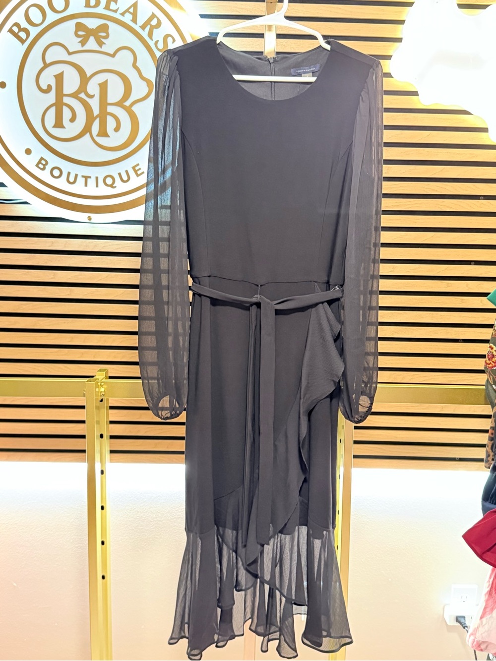Tommy Hilfiger Black Sheer-Sleeve Ruffle Midi Dress